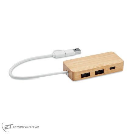 Bambusz 3 portos USB hub